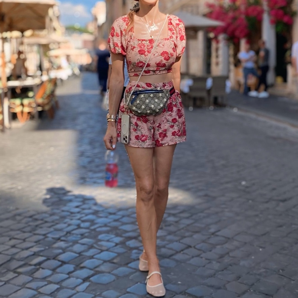 Floral puff sleeve short set
